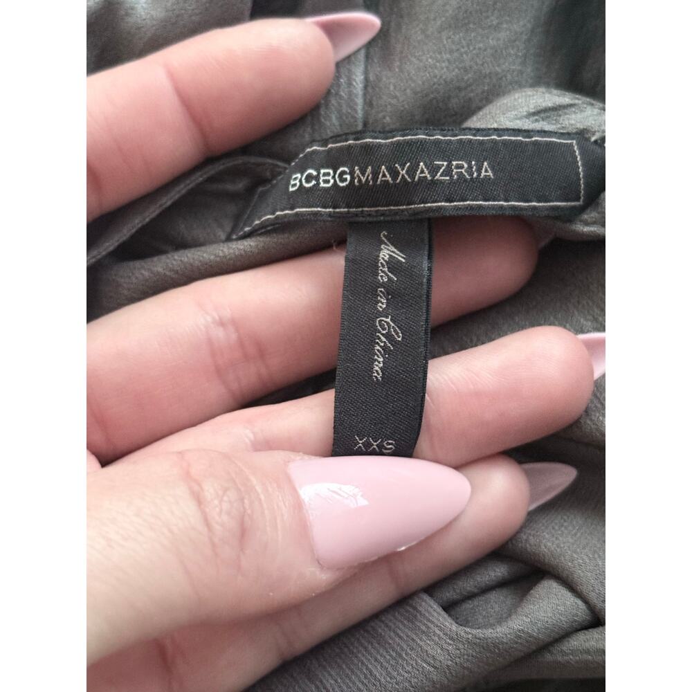 BCBGMAXAZRIA bcbg olive green lightweight semi sheer Olina button front dress - Picture 4 of 11